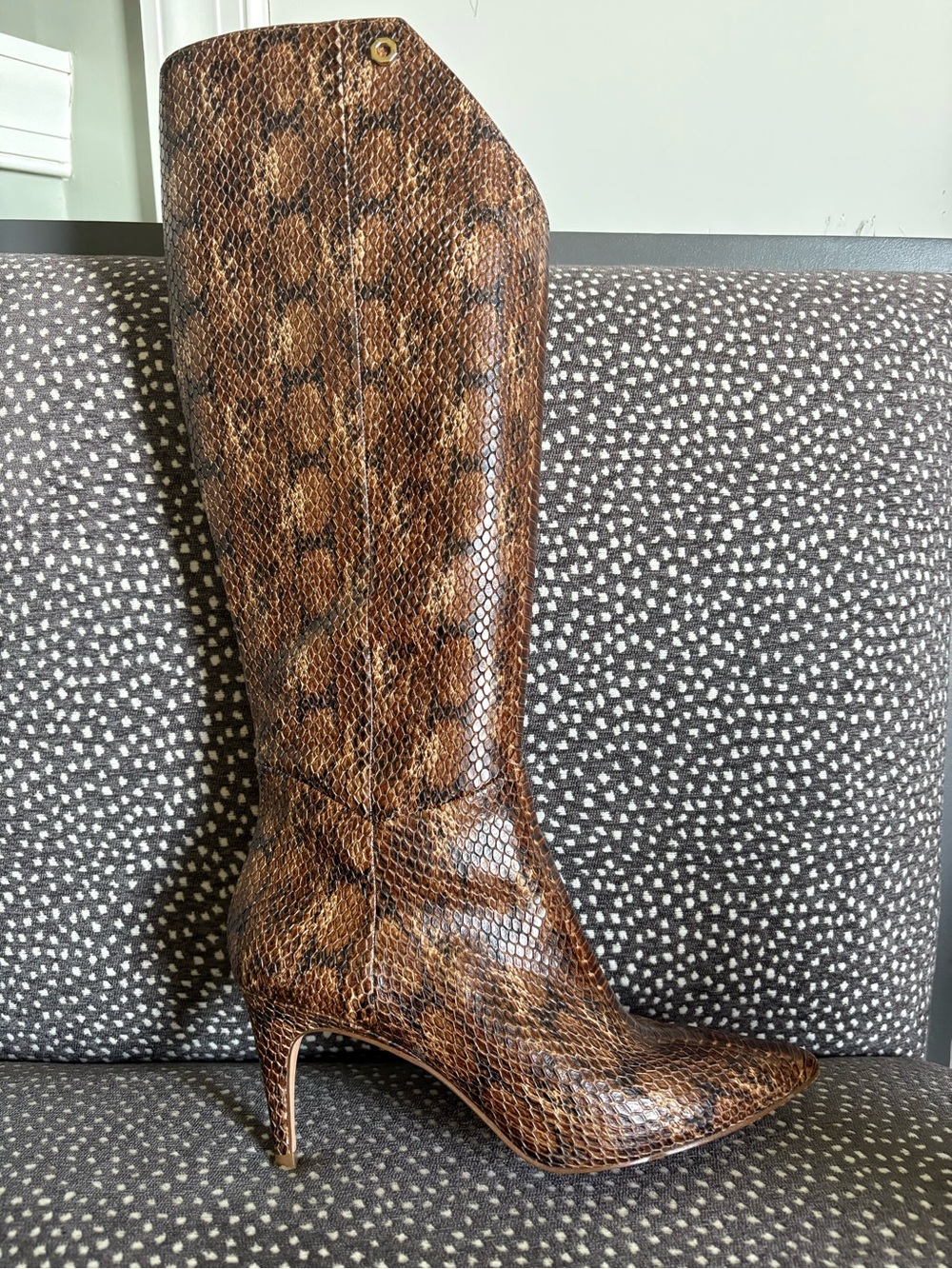 Louise et Cie Brown Leather Snakeskin-Print Knee Boot 7.5